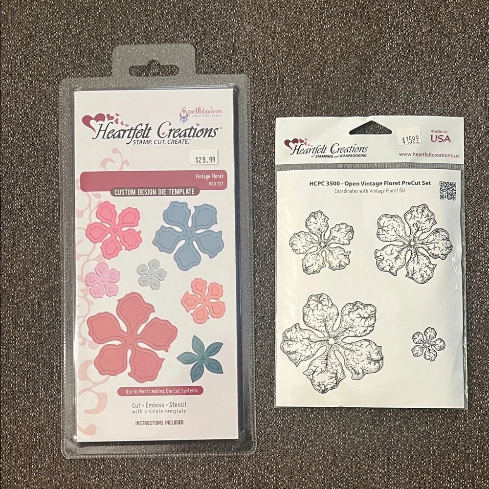 Heartfelt Creations open Vintage Floret Dies and Matching Stamp Set NWT Retired